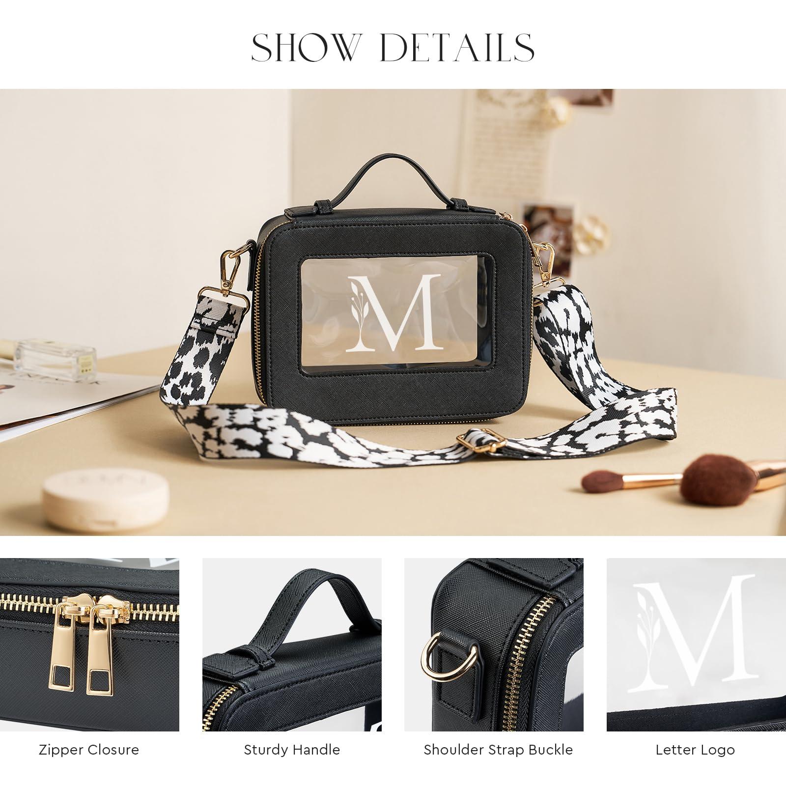 AW BRIDAL AW BRIDAL Initial Makeup Bags Monogram Makeup Bag Clear Toiletry Travel Bag with Shoulder Strap Small Clear Cosmetic Bag Women Clear Makeup Bag with Zipper, Letter M