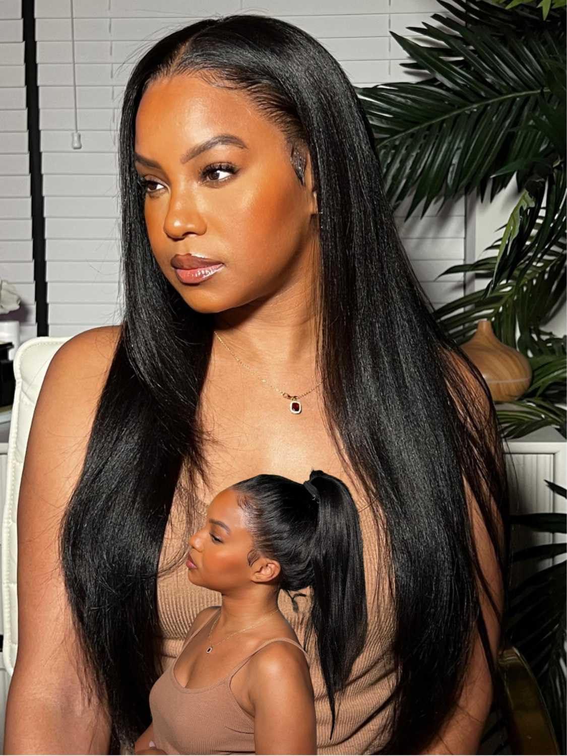 Beauty Forever Beauty Forever 5x5 Thin HD BlendAway Lace Closure Glueless Human Hair Wigs Yaki Straight with Bye Bye Knots Pre Cut Pre Plucked Front Wig Bleached Knots Match All Skin Tones 180% Density 22inch