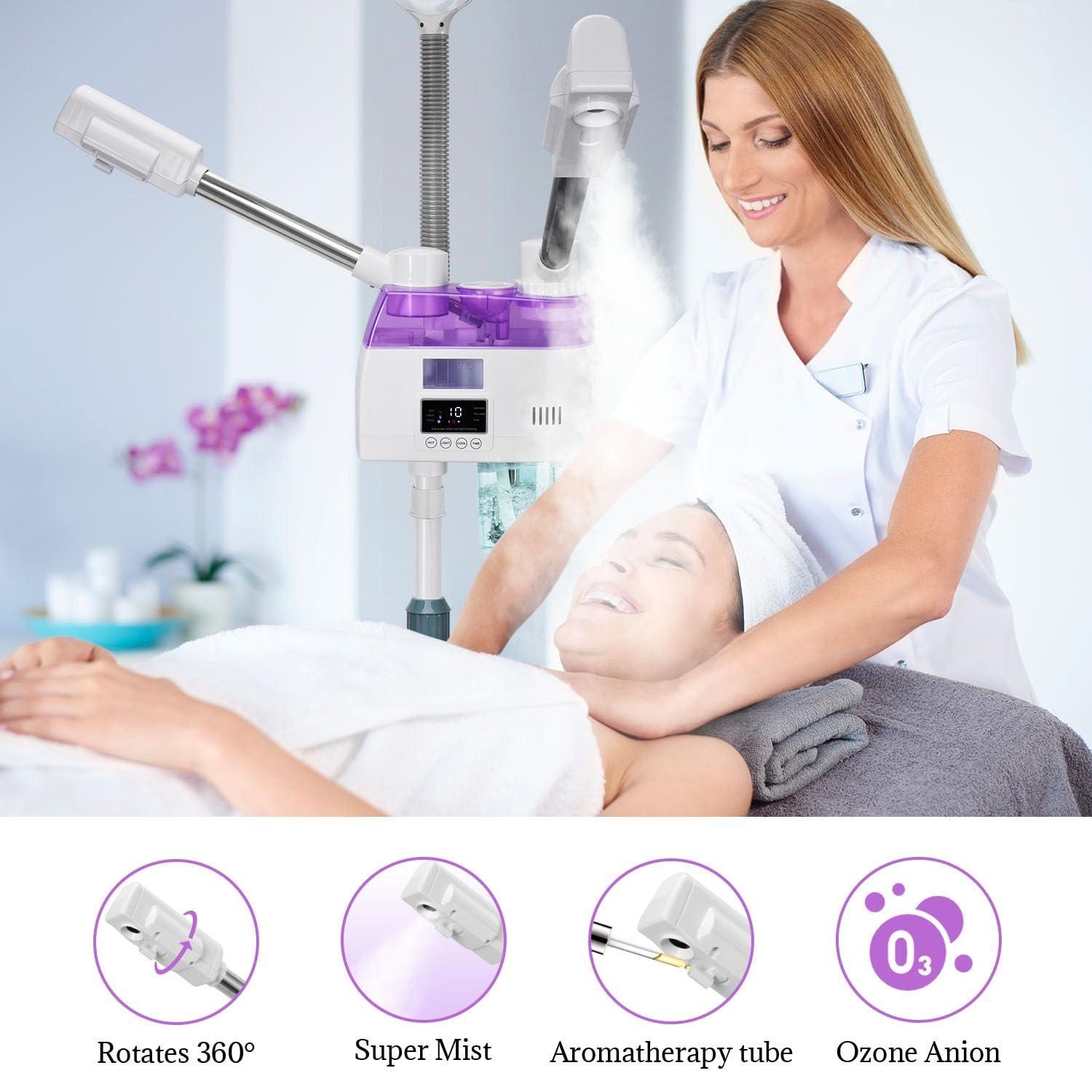 JOSTZHXIN 3 in 1 Facial Steamer,Professional Facial Steamer with 5X Magnifying LED Lamp, Esthetician Steamer with Hot & Cold Mist, Face Steamer On Wheels for Salon Spa Beauty Skin Care