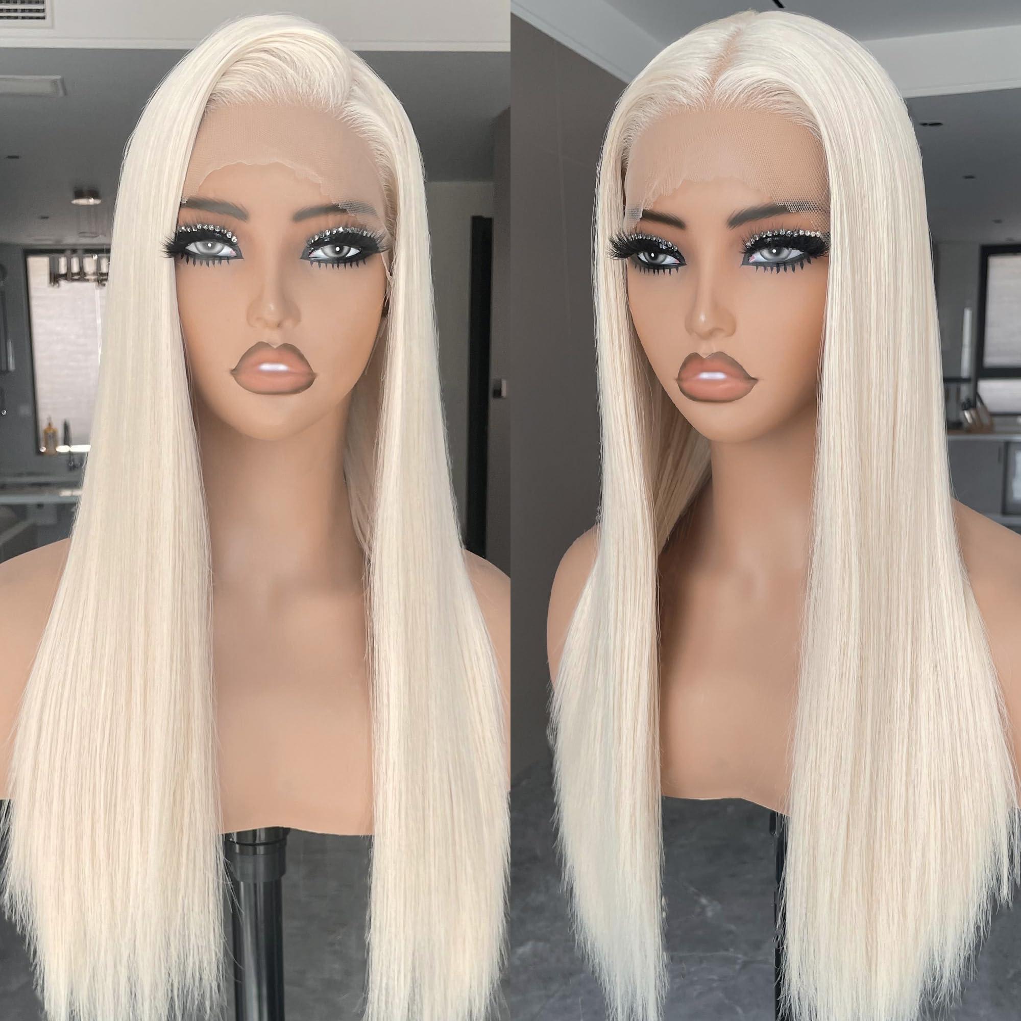 BLL BLL Blonde Wig, Synthetic Lace Front Wigs Pre-Plucked 13x4 HD Glueless Straight 26inch Ready to Wear Pre-toned 613 Blonde Wigs Beginner Friendly Suitable For Daily Party Wear.