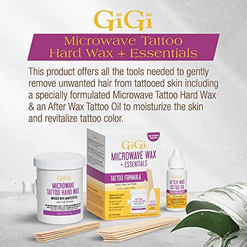GiGi GiGi Microwave Tattoo Hard Wax Kit - Hair Removal Wax for Sensitive Skin & Tattoos, Includes After Wax Oil & Applicators, 8 oz