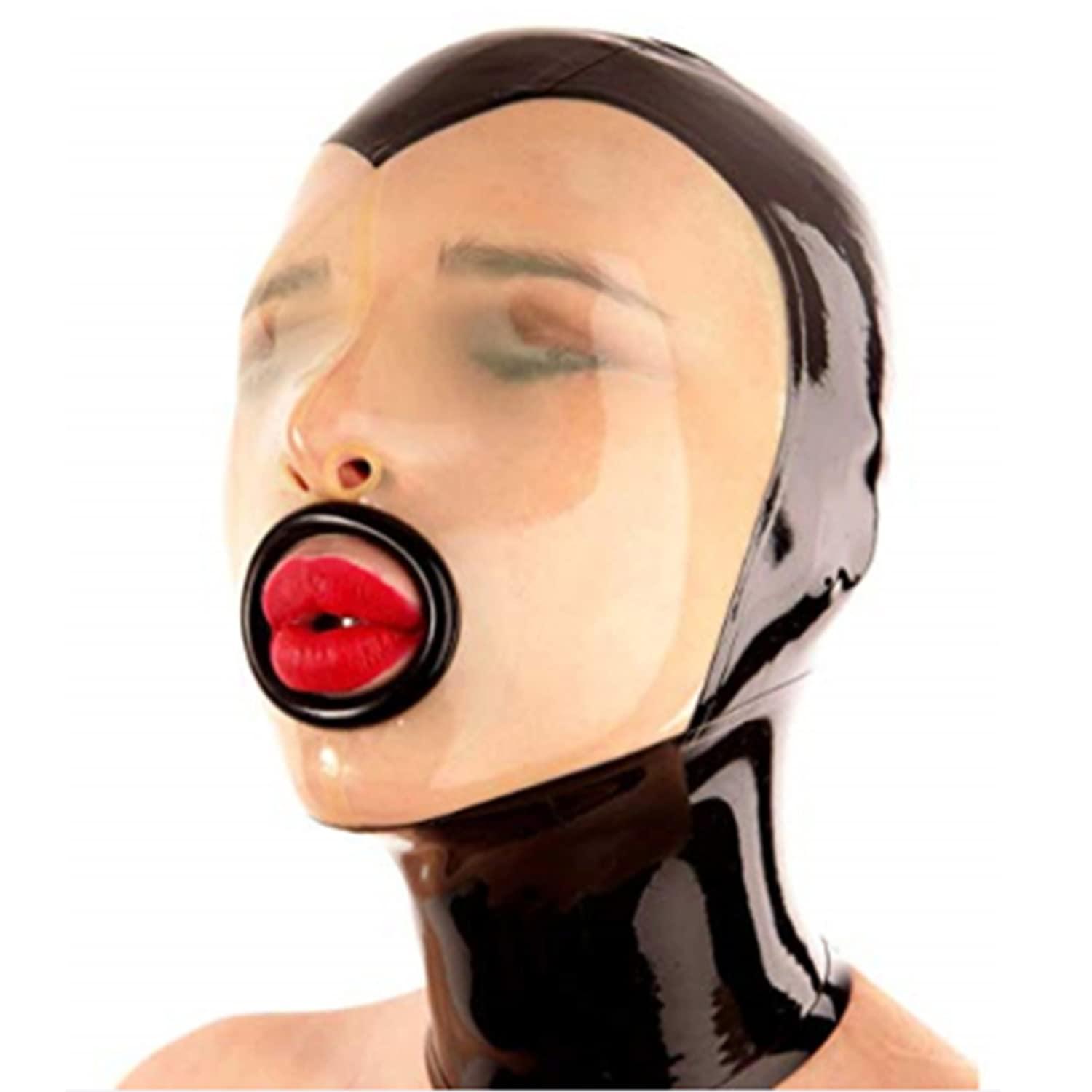 LatexFetish Latex Hood with Rolled Mouth Hole Back Zipper Exotic Rubber Mask Club Party Wear (Medium)