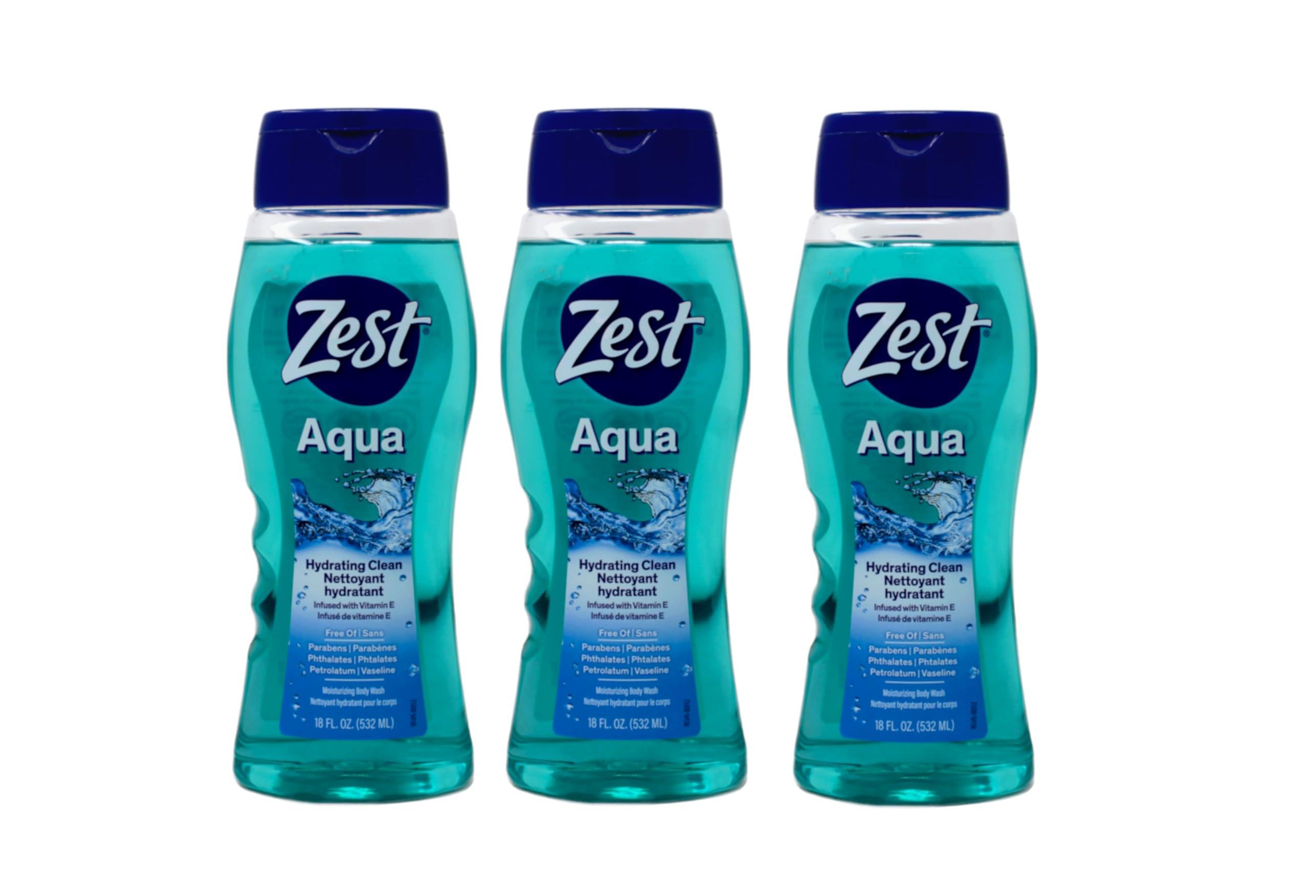 Zest Zest Body Wash Aqua with Vitamin-E Hydrating 18 Ounce (Pack of 3)