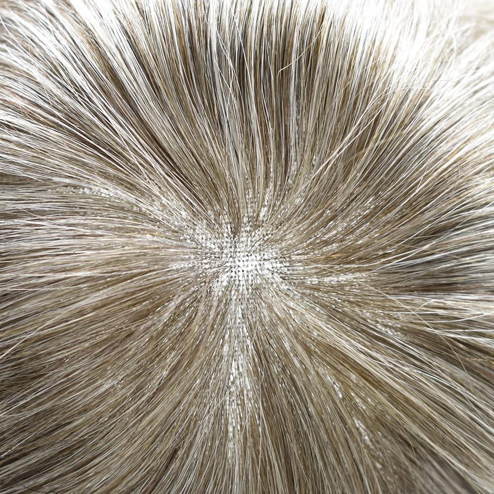 LHC NY Men Hair System Toupee for Men Hairpiece Mens Toupee French Lace Front Human Hair Replacement Hair Prosthesis 8X10\"-120% density#550 Medium Light Brown with 50% Gray