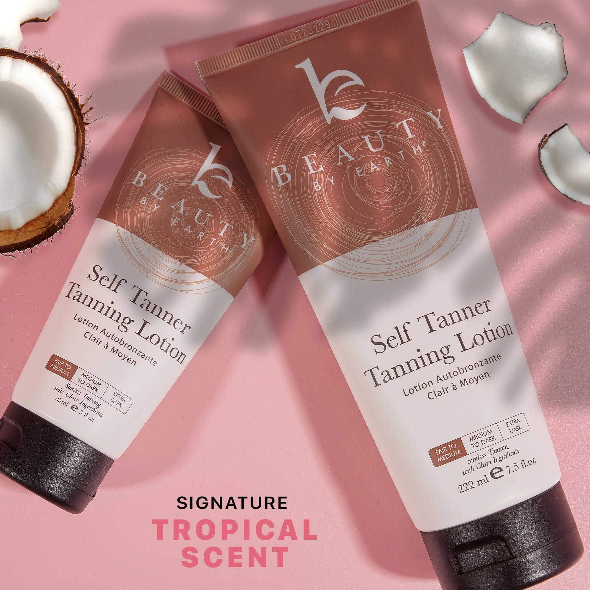 Beauty by Earth Tanning Lotion Self Tanner - USA Made with Natural and Organic Ingredients Non Toxic Sunless Browning Lotion, Best Gradual Tanner for Men and Women, Streak-Free Fake Tan, Fair to Medium