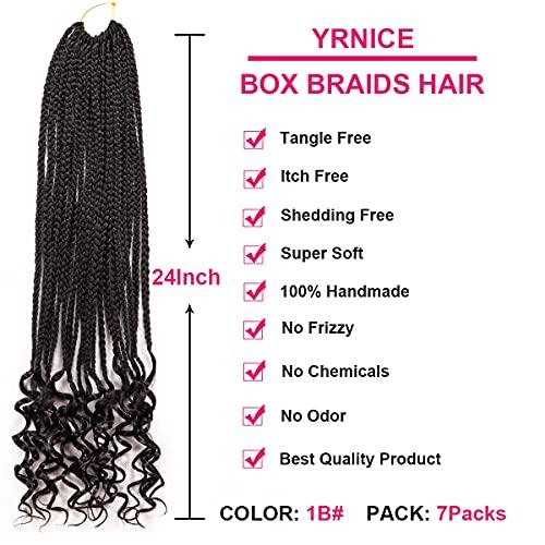 URNice 7 Packs Goddess Box Braids Crochet Hair 24 Inch Crochet Braids with Curly Ends Bohemian Crochet Hair Hair for Black Women (24 Inch 7 Packs, 1B#)