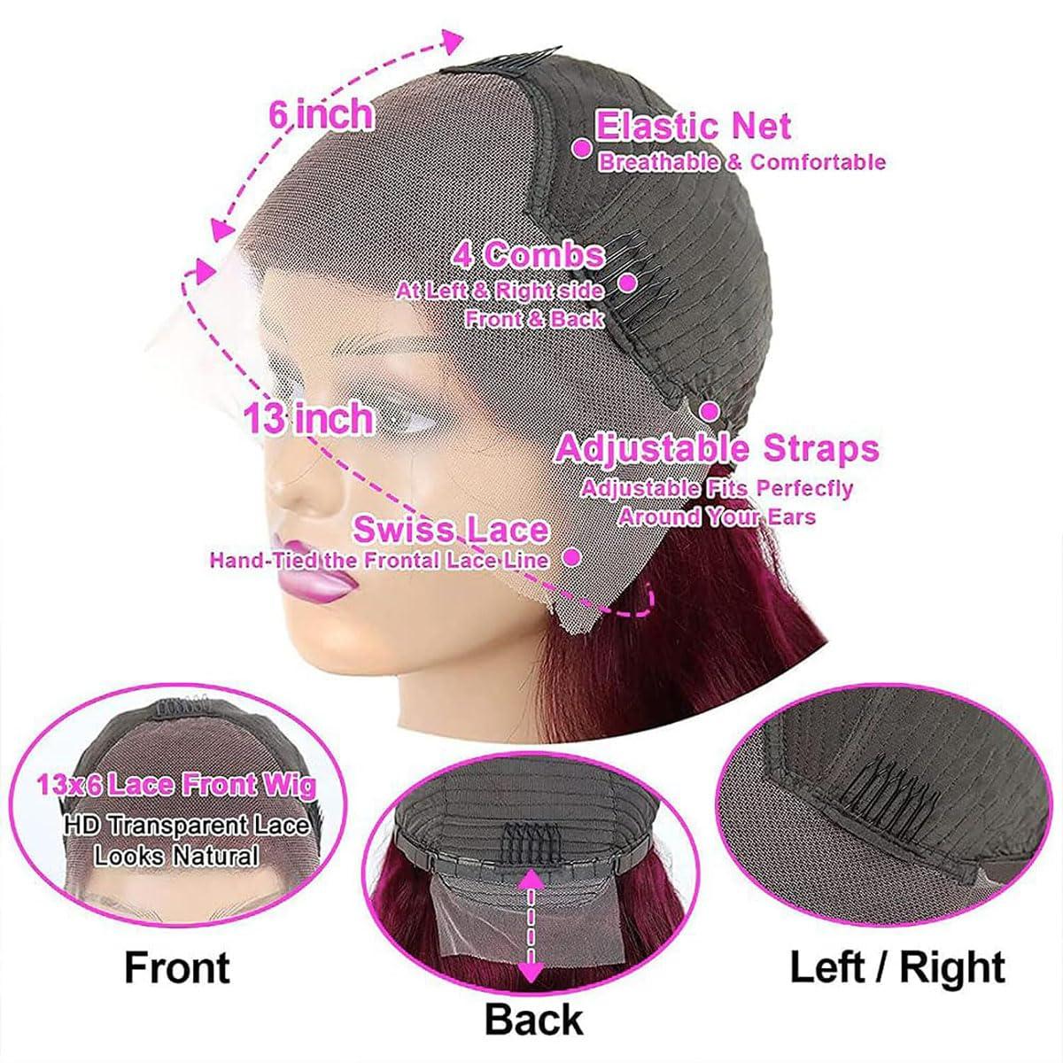 magicjoy magicjoy 99J 13x6 HD Lace Front Wigs Human Hair Pre Plucked Burgundy Lace Front Wigs Human Hair Body Wave 180% Density Glueless Red Wine Wigs for Women Human Hair Red Lace Front Wig Body Wave 24 Inch