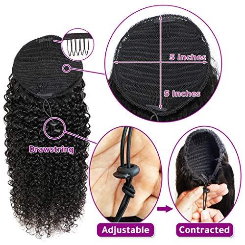 R RACILY HAIR Curly Human Hair Ponytail with Wrap Drawstring 3C Brazilian Hair Weave Natural Color Afro Kinky Curly Hair Piece Clip-in Extensions Hair Pieces for Women (24 Inch, Curly)