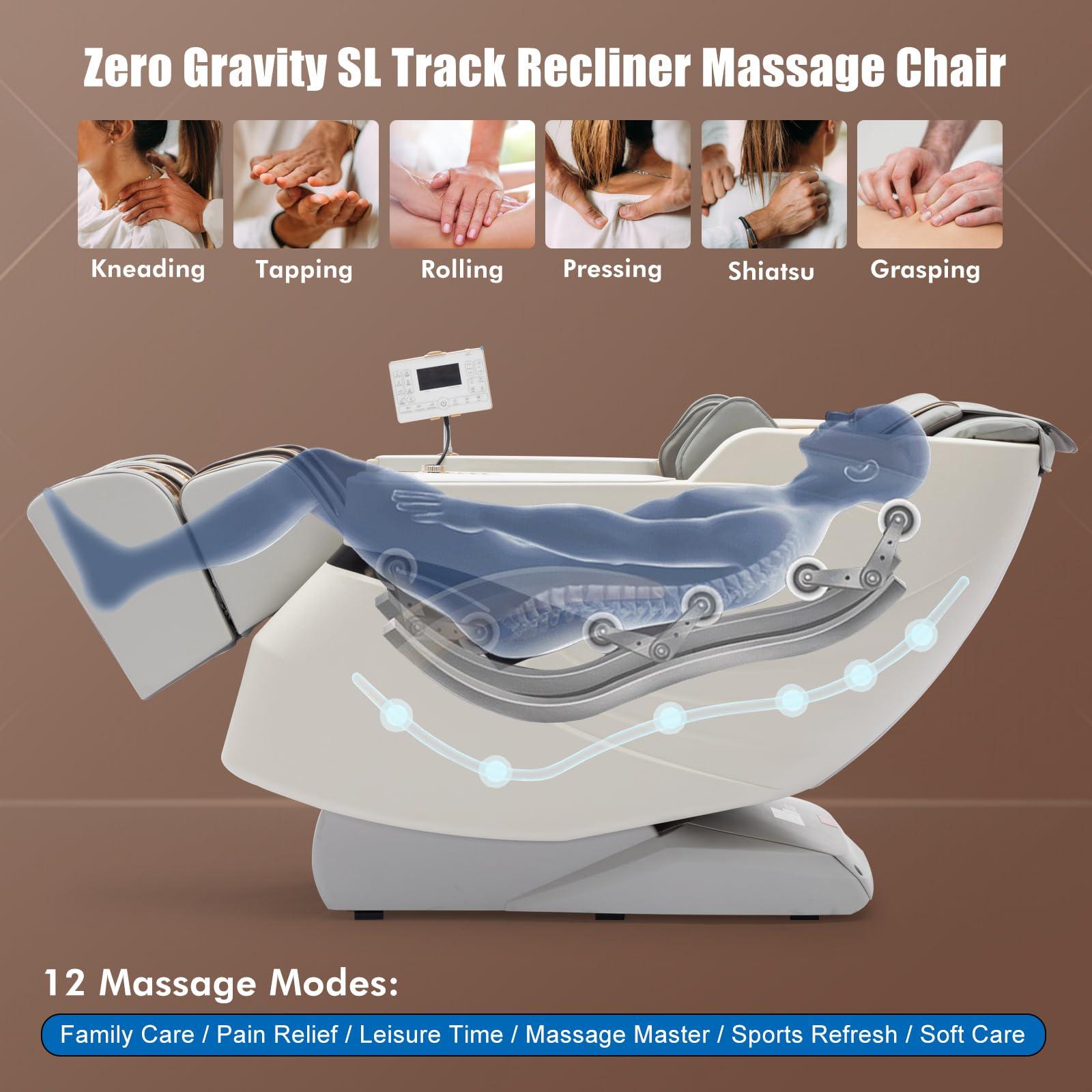 Artist hand Massage Chair Full Body, SL Track Zero Gravity Massage Chair Recliner with 12 Modes, Bluetooth Speaker, Body Scan, Foot Roller & Airbags Massage, AI Voice Control, Wireless Charging, White