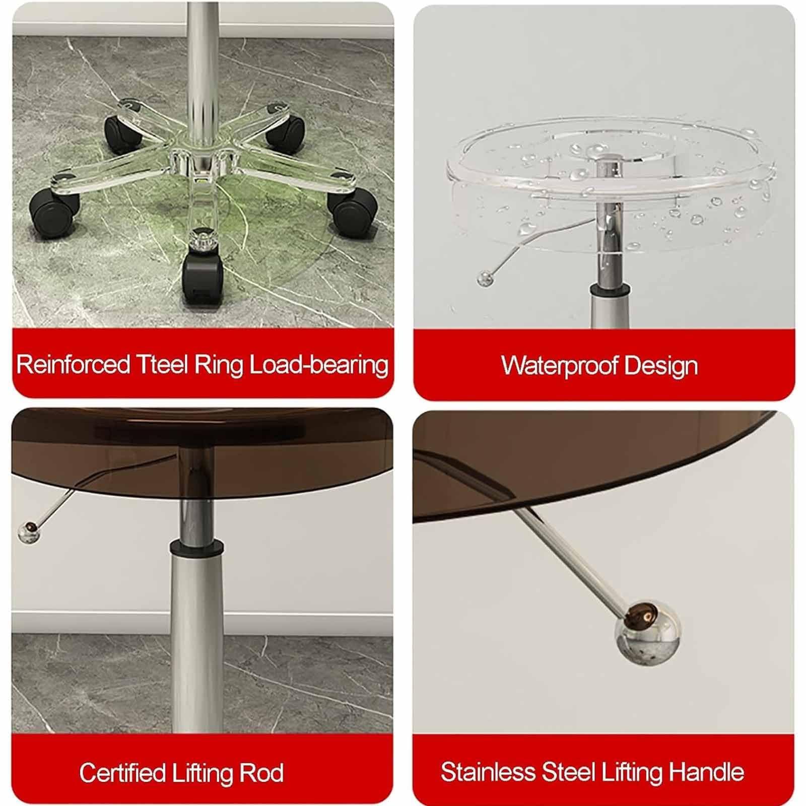 LOVEHOUGE N/A Adjustable Height Acrylic Rolling Salon Stool, 360Rolling with Wheels Salon Stool, for Work Office Massage Stools Task Chair,A,45~55cm