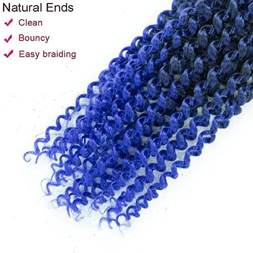 Ubeleco 14 Inch Ombre Blue Passion Twist Hair, Water Wave Crochet Hair For Women Passion Twist Crochet Hair 22 Strands/Pack Bohemian Synthetic Curly Braiding Hair Extensions (14 Inch (Pack of 7),1B/Blue)