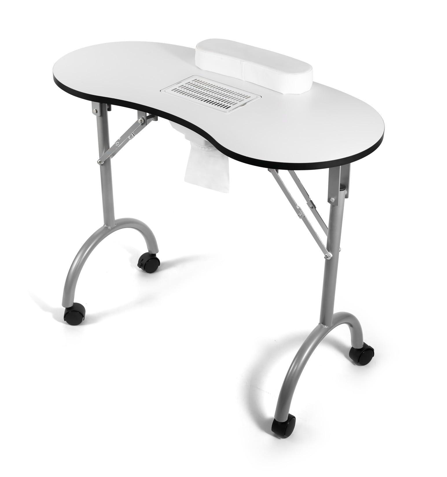 NinthAvenue Basics Salonsunny Electric Dust White Manicure Table Foldable & Portable Nail Desk Workstation with Controllable Wheels and Carrying Case for Spa Beauty Salon