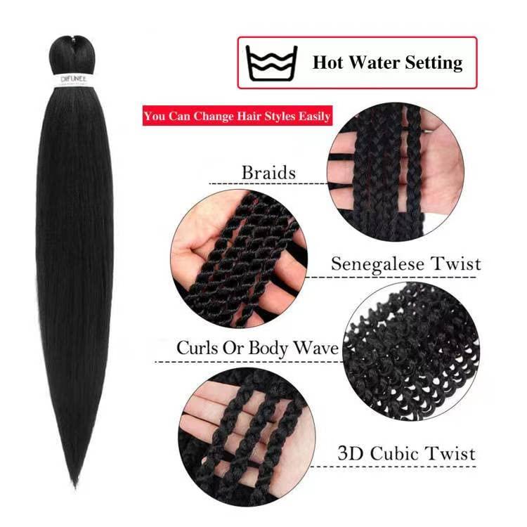 DIFUNEE DIFUNEE Pre-stretched Braiding Hair - 16 Inch 8 Packs Natural Black Short Braiding Hair For Twist or Box Braids, Yaki Texture Hot Water Setting Synthetic Braiding Hair Extensions (16 Inch, 1B-8P)