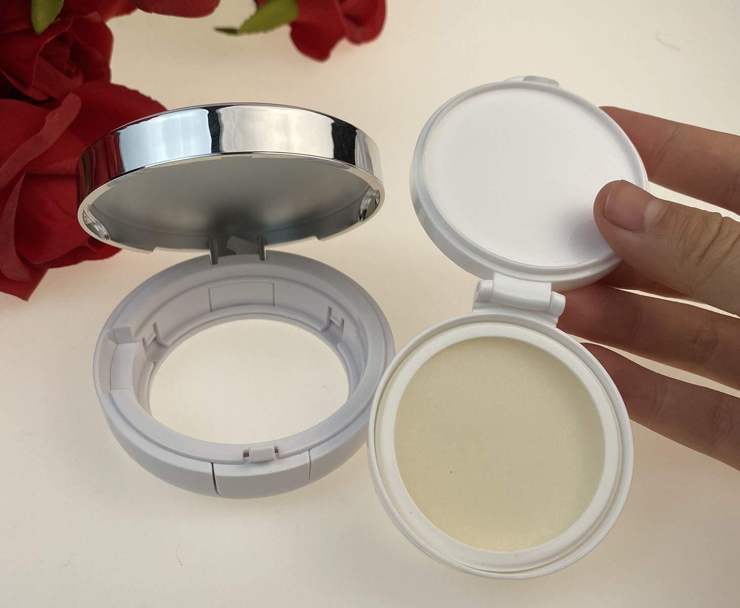 ericotry 15g 0.5oz Empty White Silver Edge Cosmetic Make-up Powder Container Air Cushion Puff Case Box With Sponge and Mirror for BB CC Liquid Foundation Cream