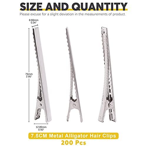 Mardatt Mardatt 200Pcs 2.95 inch / 7.5 cm Alligator Hair Clips Bulk Silver Single Prong Hair Clips For Bows Making Hair Pins For Sectioning Hair Styling And Sectioning Hairdressing DIY Crafts