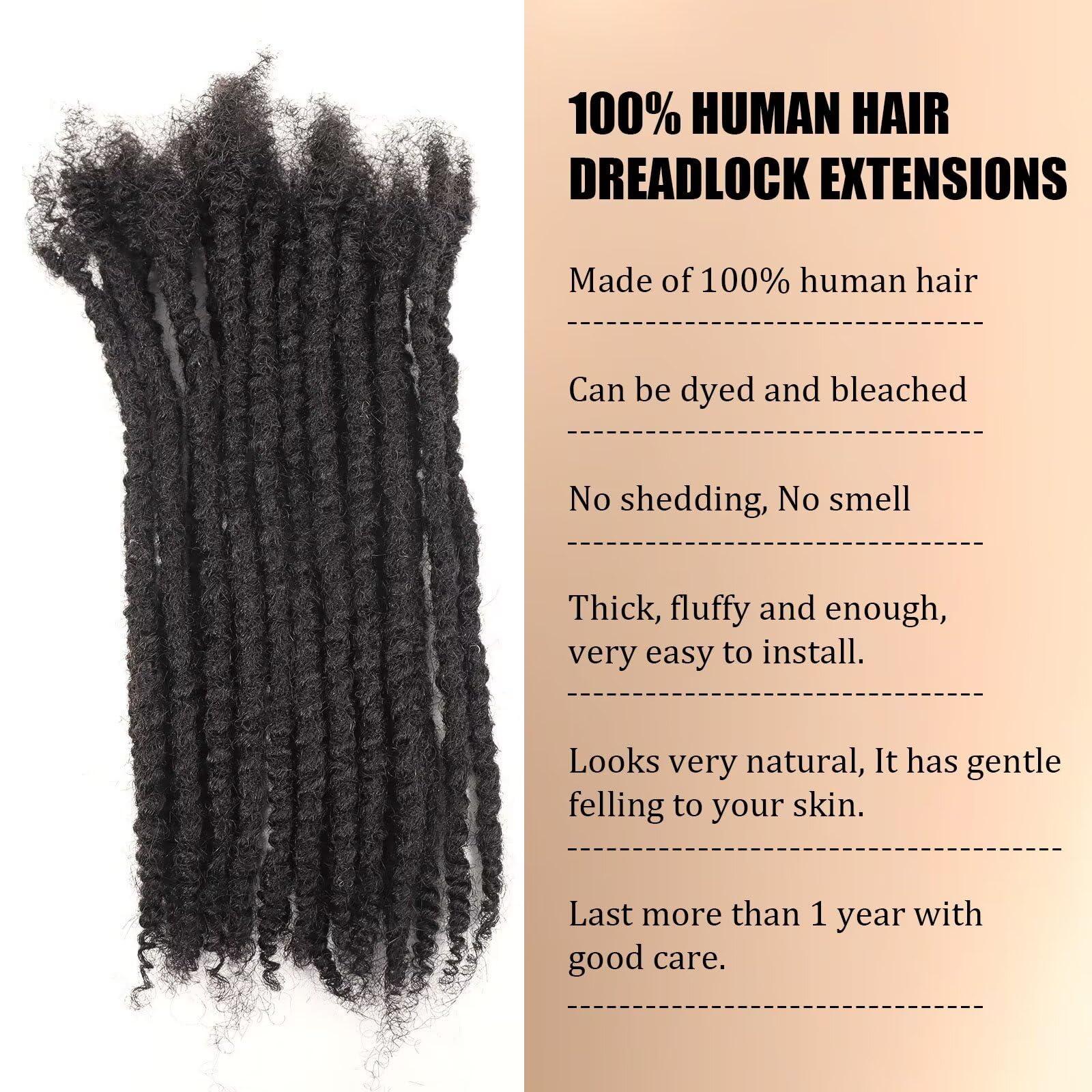 HAPPY&CC HAPPY&CC Textured Loc Extensions Human Hair Full Handmade Coiled Tips Curly Ends Dreadlock Extensions Natural Black 0.6cm Width 12inch 10 Strands