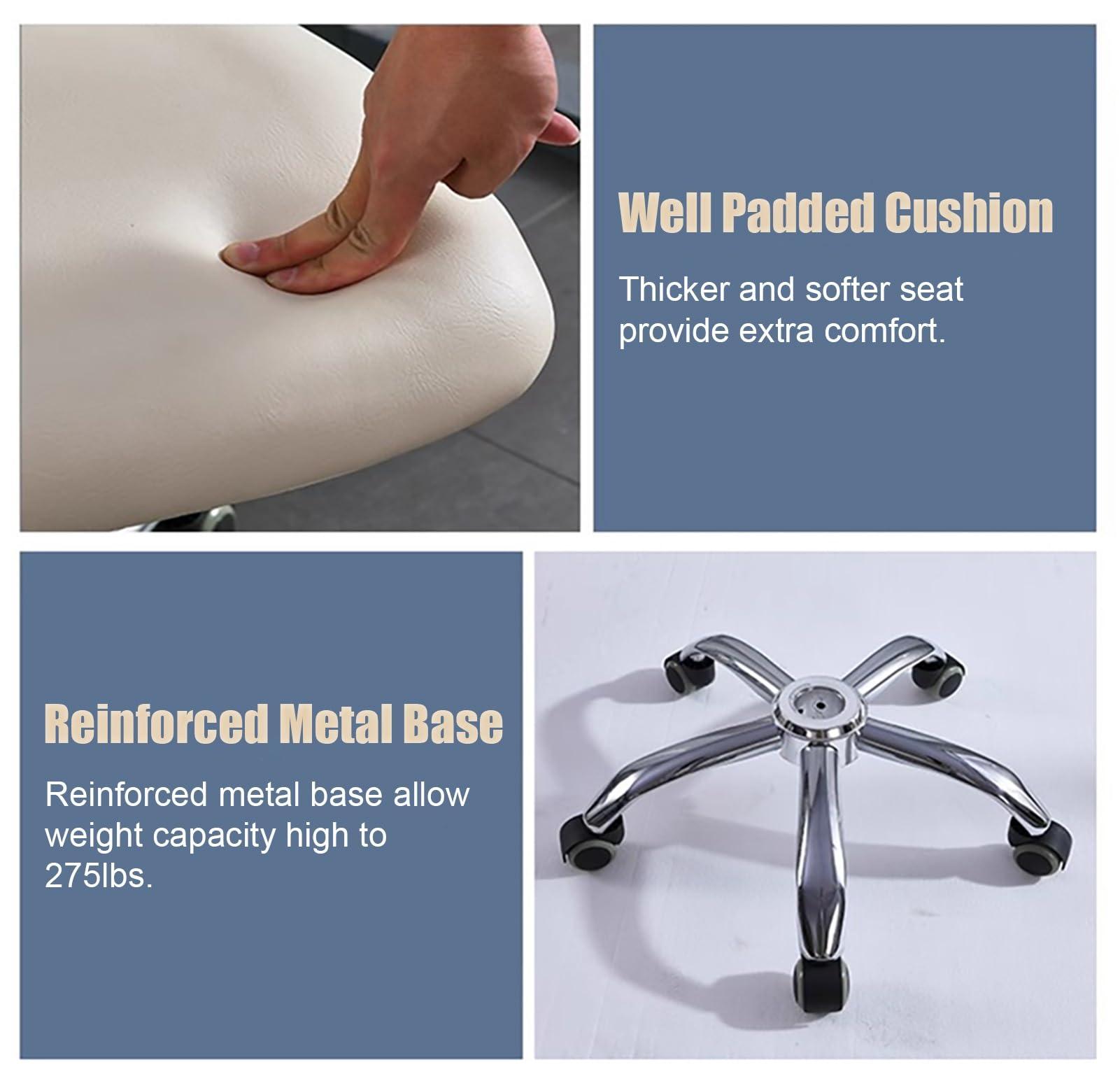 TUJOBA Saddle Ergonomic Chair with Tiltable Back Support, PU Leather Office Rolling Chair Adjustable Height, Beauty Dental Hospital Gas Lift Stool