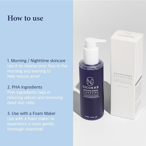 LICORNE LICORNE Azulene Derma Cleansing Sensitive Skin, Smooth, Moisturizer, Centella 6.76 fl.oz Korean Skincare