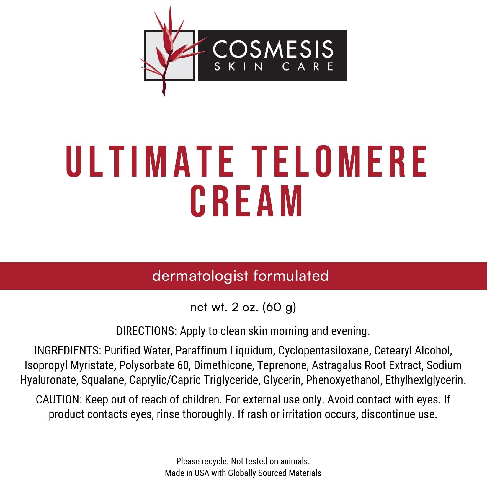 Cosmesis Skin Care Ultimate Telomere Cream: Revitalize Aging Skin with Chinese Astragalus Root Extract for Youthful Appearance - 2 oz
