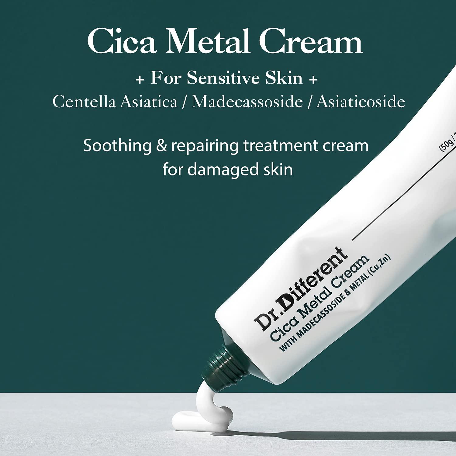 Dr.Different Dr.Different Cica Metal Cream - Madecassoside Soothing Face Cream for Damaged Skin, Repairing and Regenerating with Copper and Zinc, PH Balancing Treatment for Sensitive Skin, 1.69 fl.oz.