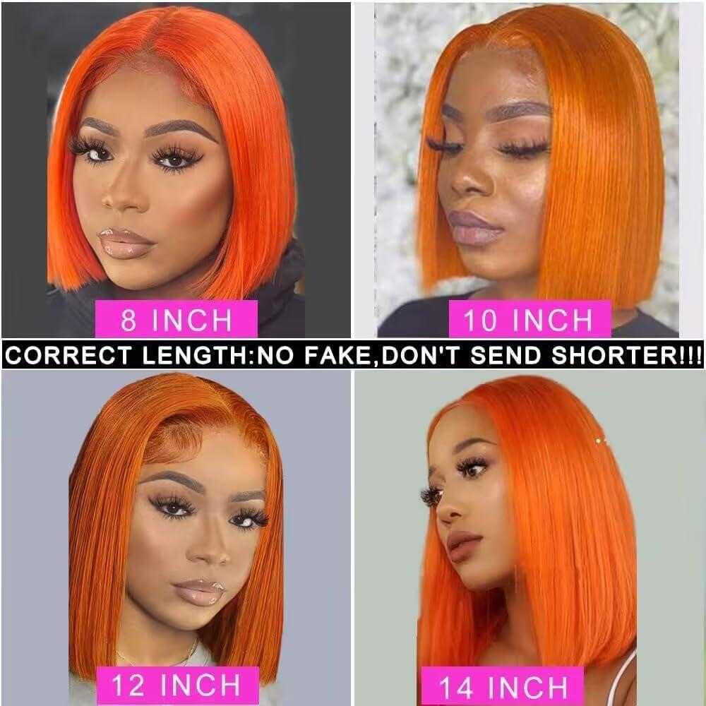amzhair #350 Ginger Orange Bob Wig Human Hair 13x4 Straight Hd Ginger Bob Lace Front Wigs Human Hair Wear and Go Glueless Wigs Human Hair Pre Plucked Bob HD Lace Frontal Wig Short Bob Wigs For Black Women