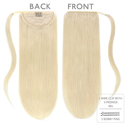 Wennalife WENNALIFE Ponytail Extension Human Hair, 14 Inch 75g Platinum Blonde Human Hair Ponytail Extension Clip in Remy Human Hair Ponytail Wrap Around Ponytail Extension Hairpieces Real Human Hair