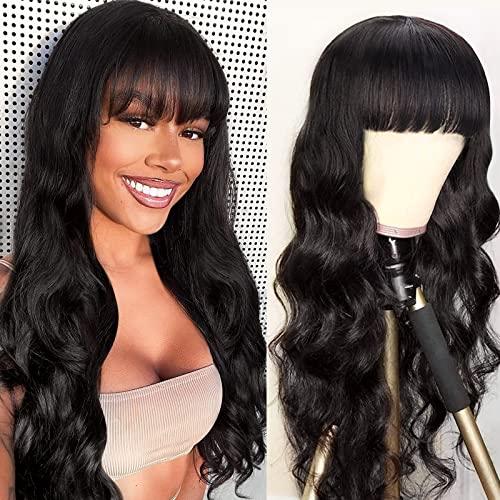 Black human hair shop wigs with bangs