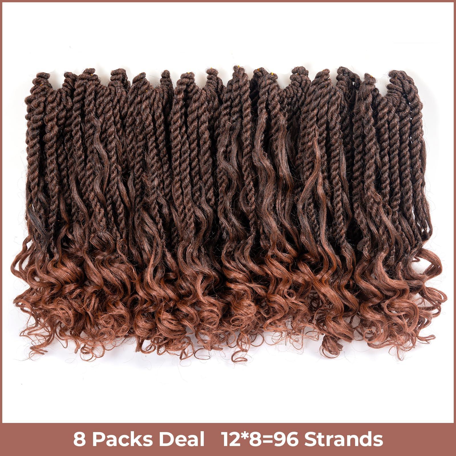 ToyoTress ToyoTress Boho Island Twist Crochet Hair - 12 Inch 8 Packs Short Bob Ombre Brown Boho Havana Twist Crochet Braids Synthetic Braiding Hair (12 Inch,T30-8P)