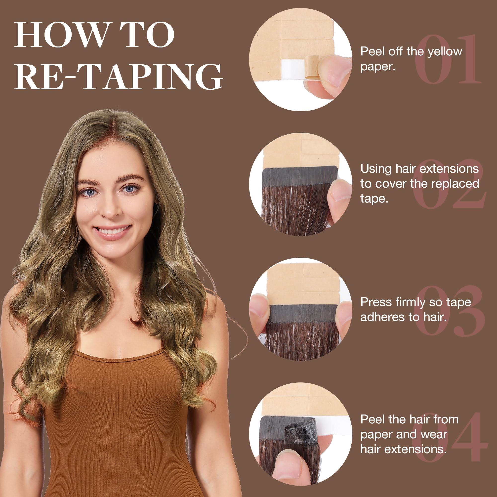 GOO GOO GOO GOO Tape in Hair Extensions Human Hair, 7 Bronde, 24inch 100g 40pcs, Thick Ends Straight Seamless, Invisible