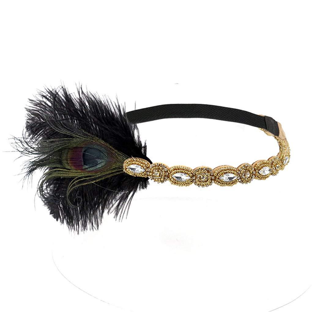 Countonme Roaring Art Deco 1920s Headpieces for Women Flapper Headband 20s Gatsby Costume Peacock Hair Accessories 06Gold