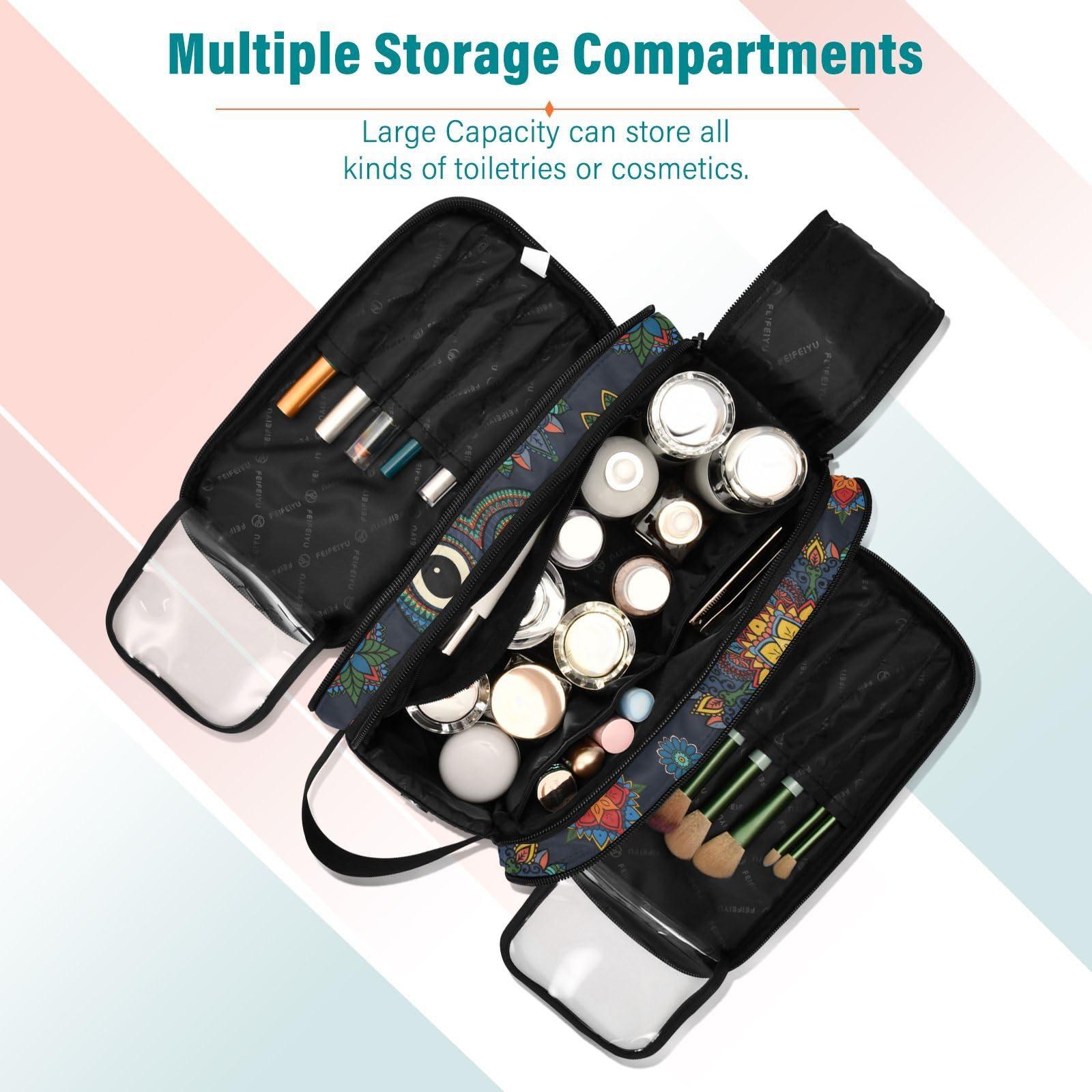 senya senya Makeup Bag Owl in Tribal Ethnic Large Cosmetic Bag Travel Portable Toiletry Bag Case Organizer for Women Girls