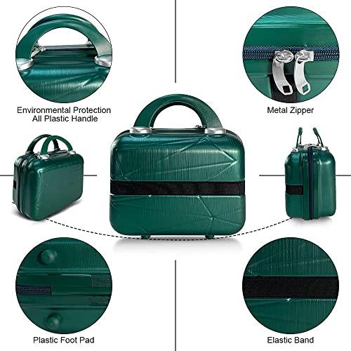 JZRTravel Makeup Travel Case Hard Shell Cosmetic Bag Small Portable Makeup Bag Hand Luggage with Elastic Band Mini ABS Carrying Suitcase for Women Girls, Green