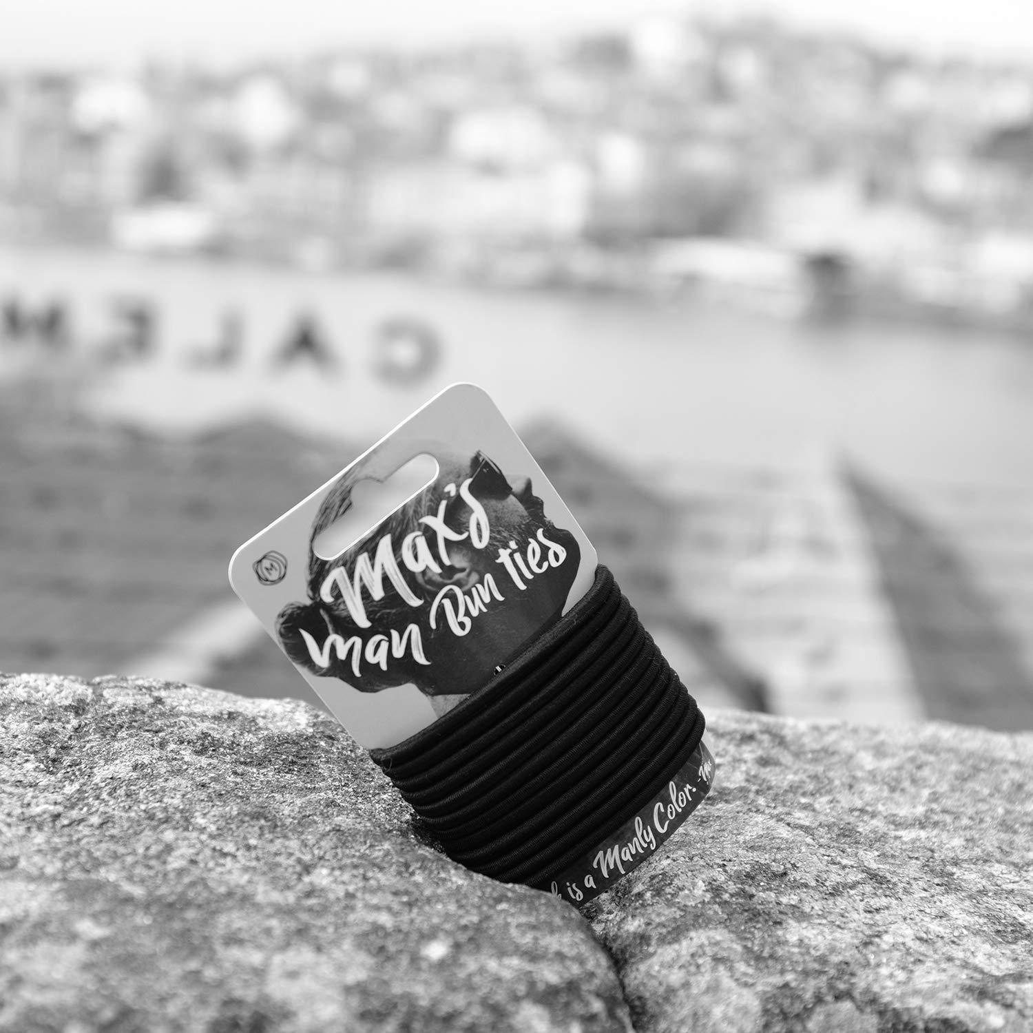 Max's Man Bun Ties No Tangle, No Damage Soft Hair Elastics, Supports 7-8 Pounds of Hair, Metal Free - 12 Pack 4mm Strong Man Bun hair Ties Black Bands