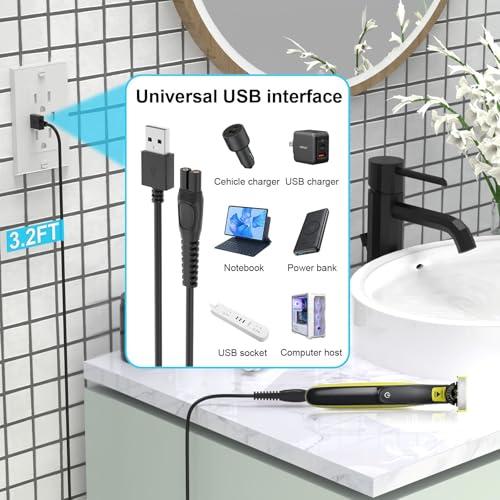 IBERLS Charger Cord for Philips Norelco One Blade QP2724 QP2834 QP1924 QP1324 MG5910 MG7910 MG9510 X5006 for Phillips One Blade Shaver 2400 3600 5400 2600 7200 5V USB Cable [2-Pack, 3,3ft]