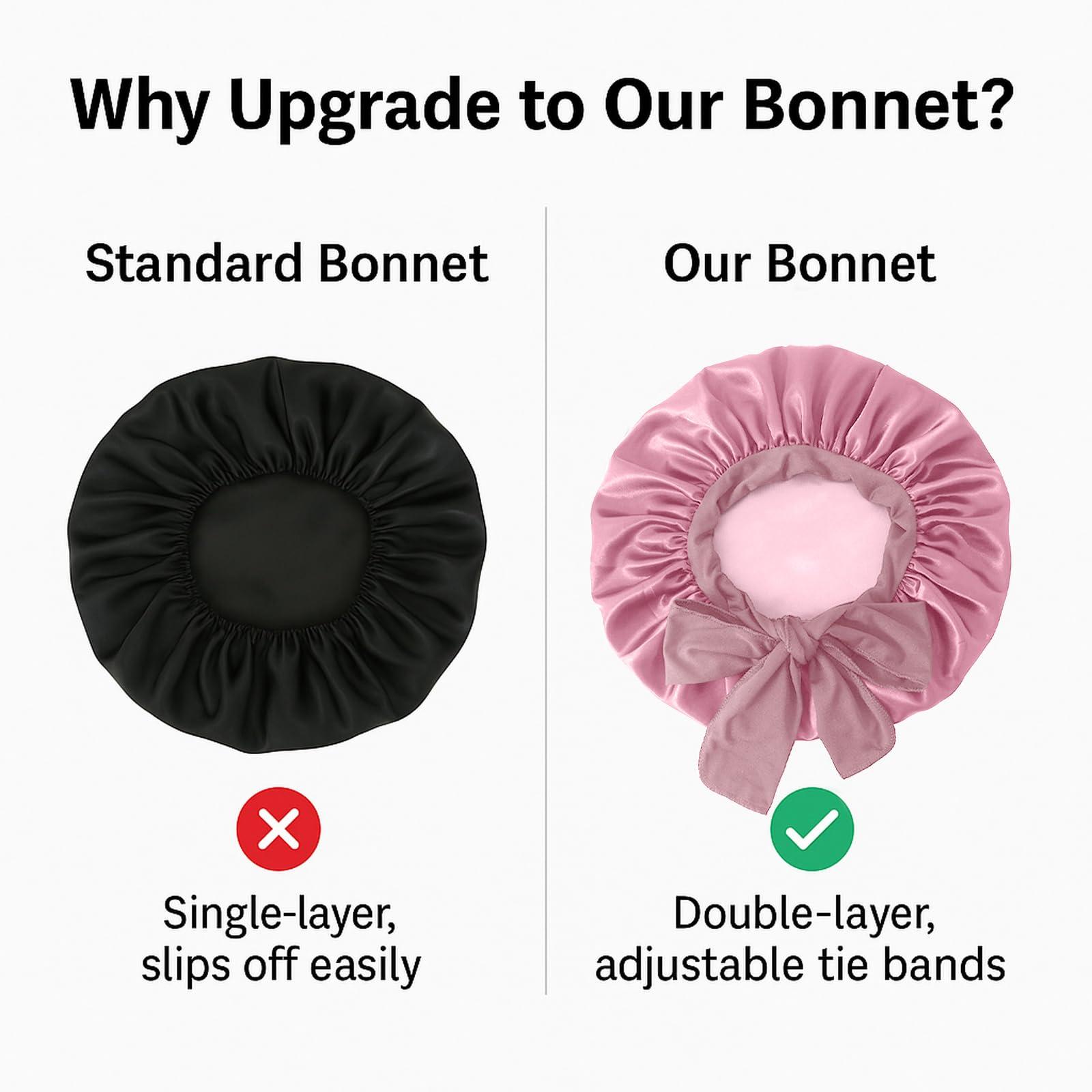 Srevela Satin Silk Bonnet Hair Bonnet for Sleeping Jumbo Sleep Cap, Bonnet for Women Curly Hair, Double Layer Bonnet with Tie Band, Shower Cap