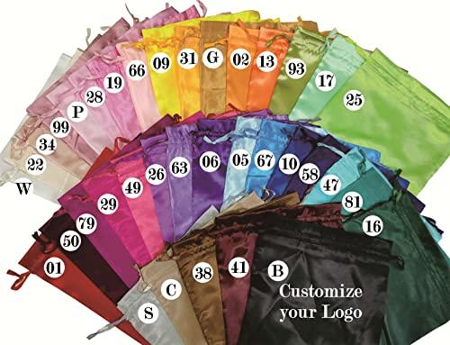 Ecojunmi Custom Printed Wig Storage Satin Bags with Drawstring, 20-100 Pcs/Lot Personalized Logo Silk Hair Bag For Hair Bundles Headband Wig Lace Wig, Pouches Gift Bags Cosmetic Bags (50Pcs/Lot, White)