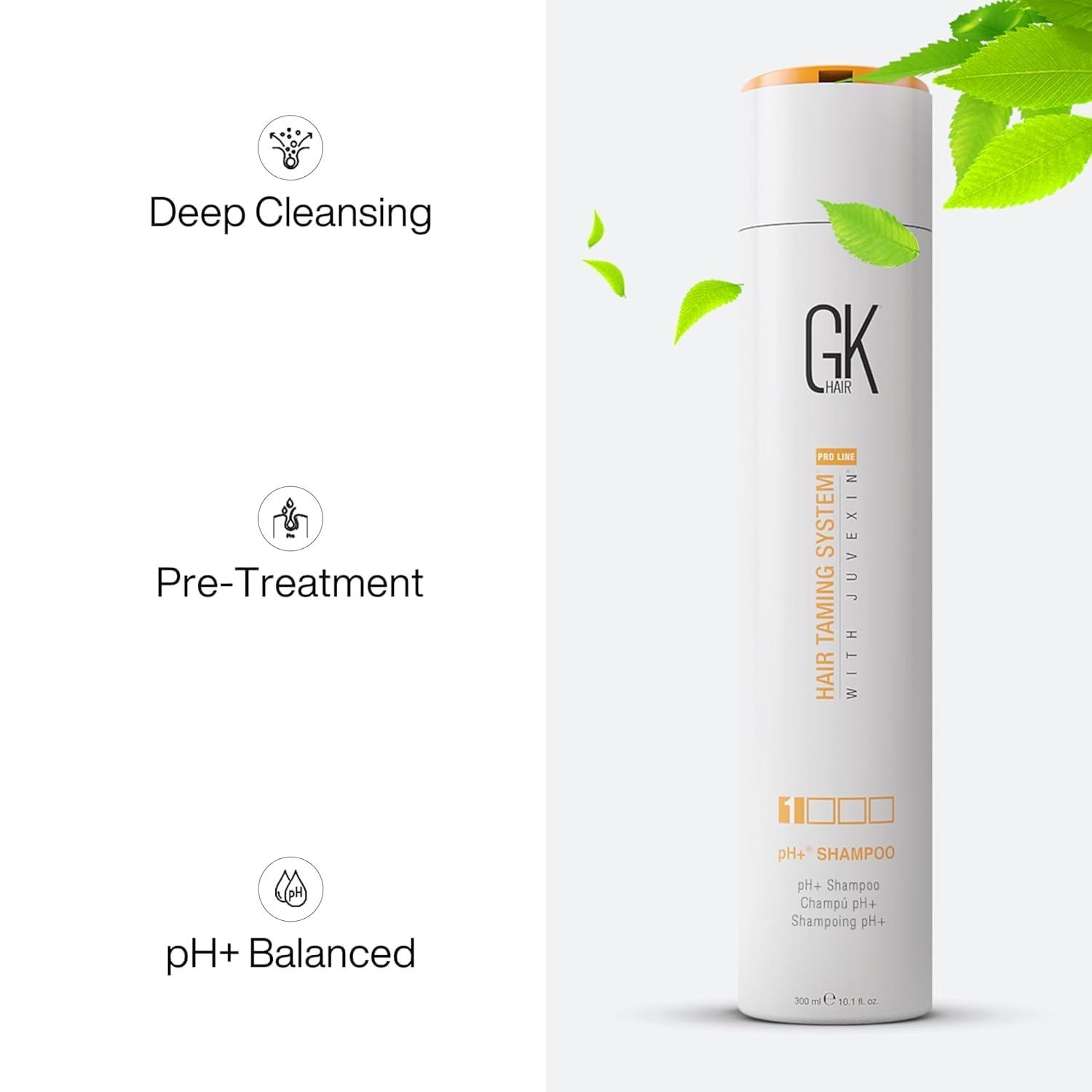 GK HAIR GK HAIR Global Keratin 100% Organic Argan Oil Anti-Frizz Serum (10ml) & pH+ Pre-Treatment Clarifying Shampoo (300ml) Nourishing Formula for Smooth, Healthy Hair