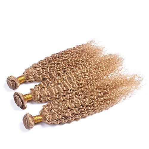 Generic #27 Honey Blonde Kinky Curly Brazilian Human Hair Weave Bundles 3Pcs 300Gram Strawberry Blonde Kinky Curly Virgin Human Hair Wefts Extensions Mixed Length (26 28 28)
