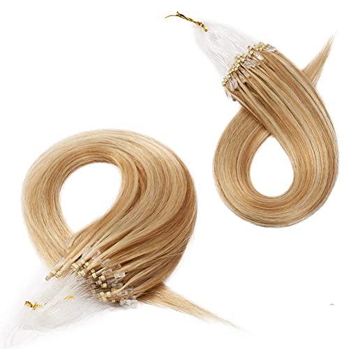 Benehair Benehair Micro Ring Human Hair Extensions Straight Micro Beads Hair Extensions Golden Brown&Bleach Blonde #12P613 50g 24Inch Remy Micro Loop Hair Extensions