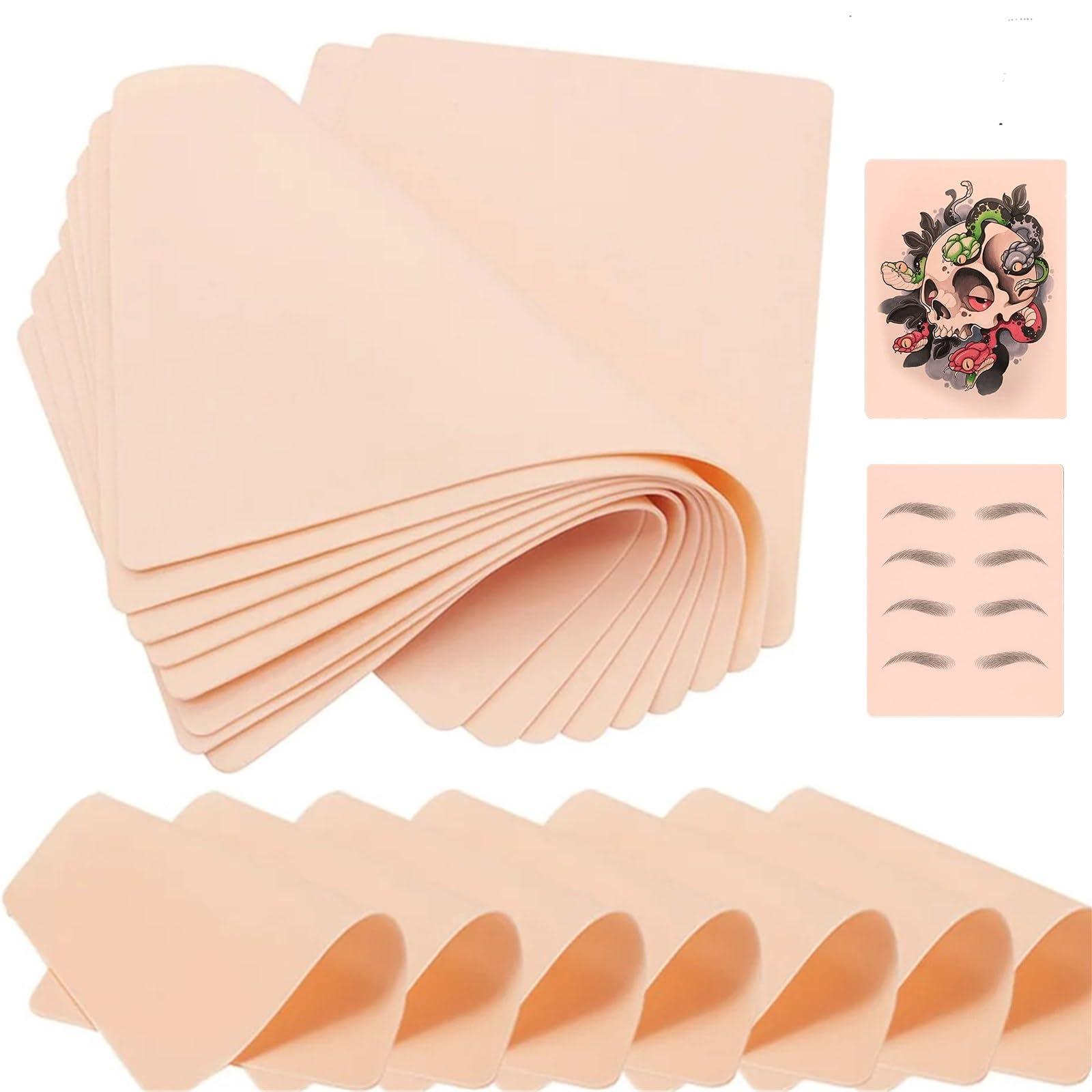 Yuelong Blank Tattoo Skin Practice - Yuelong 10Pcs Double Sides Fake Skin Soft Silicone Pads 7.4x5.6\" Tattooing Microblading or lips practice skin for Beginners and Experienced Tattoo Artists