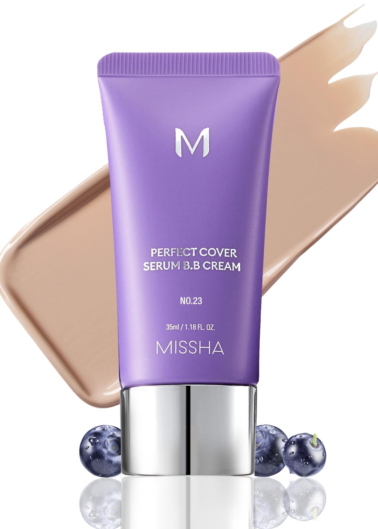 MISSHA MISSHA M PERFECT COVER SERUM BB CREAM No.23 Natural Beige, Skin Care Foundation Makeup, Tinted Moisturizer, Superfood Complex, Buildable Coverage, Glass Skin, Paraben Free, 1.18 Fl oz