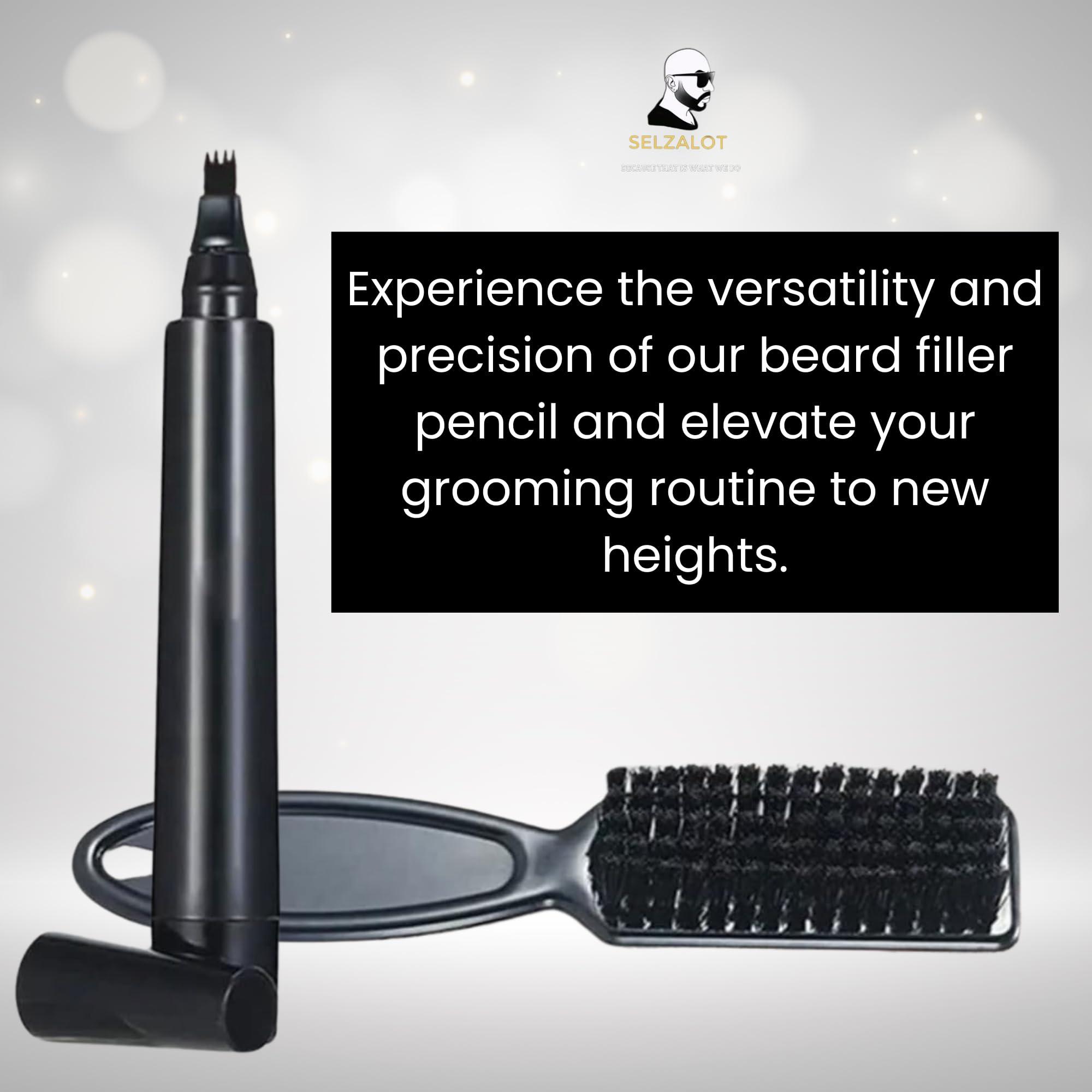 SELZALOT Beard Filler Pen kit Black Beard Pen with Brush Waterproof and Sweat Proof Barber Styling Pencil Long Lasting Marker Filler for Men Beard Grooming Kit Barber Accessories Beard Products