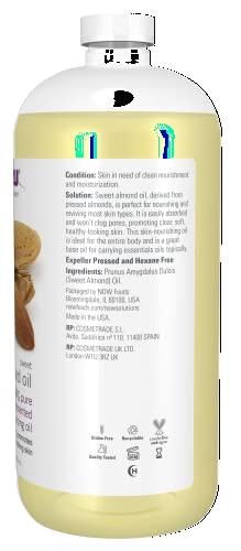 NOW NOW Solutions, Sweet Almond Oil, 100% Pure Moisturizing Oil, Promotes Healthy-Looking Skin, Unscented Oil, 32-Ounce