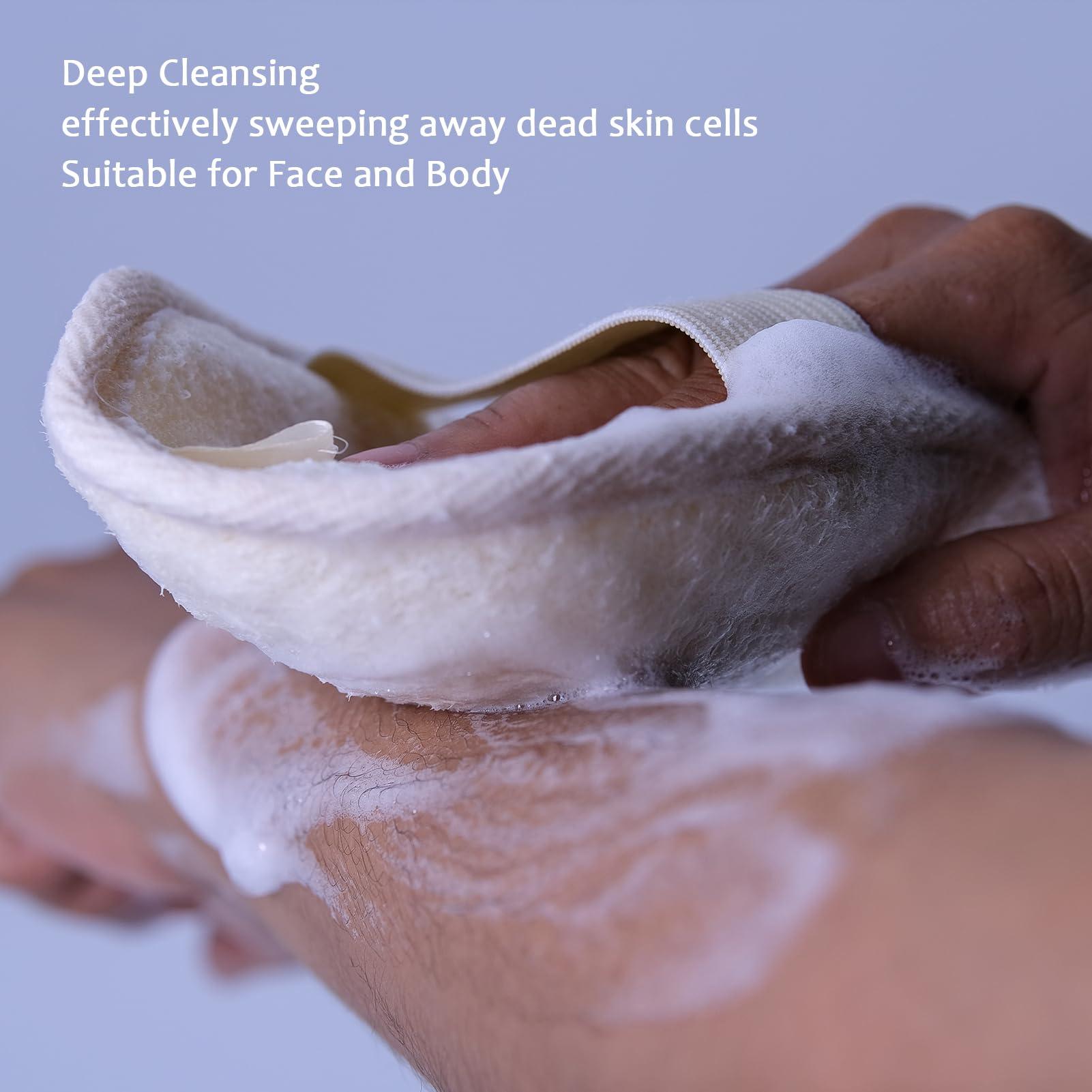 GLOBOTECH Natural Loofah Exfoliating Body Scrubber - 2 Pcs Bath Shower Loofah Sponge Pads for Women and Men, for Face and Body That Gets You Clean, Made with Natural Shower Loofah Sponge.