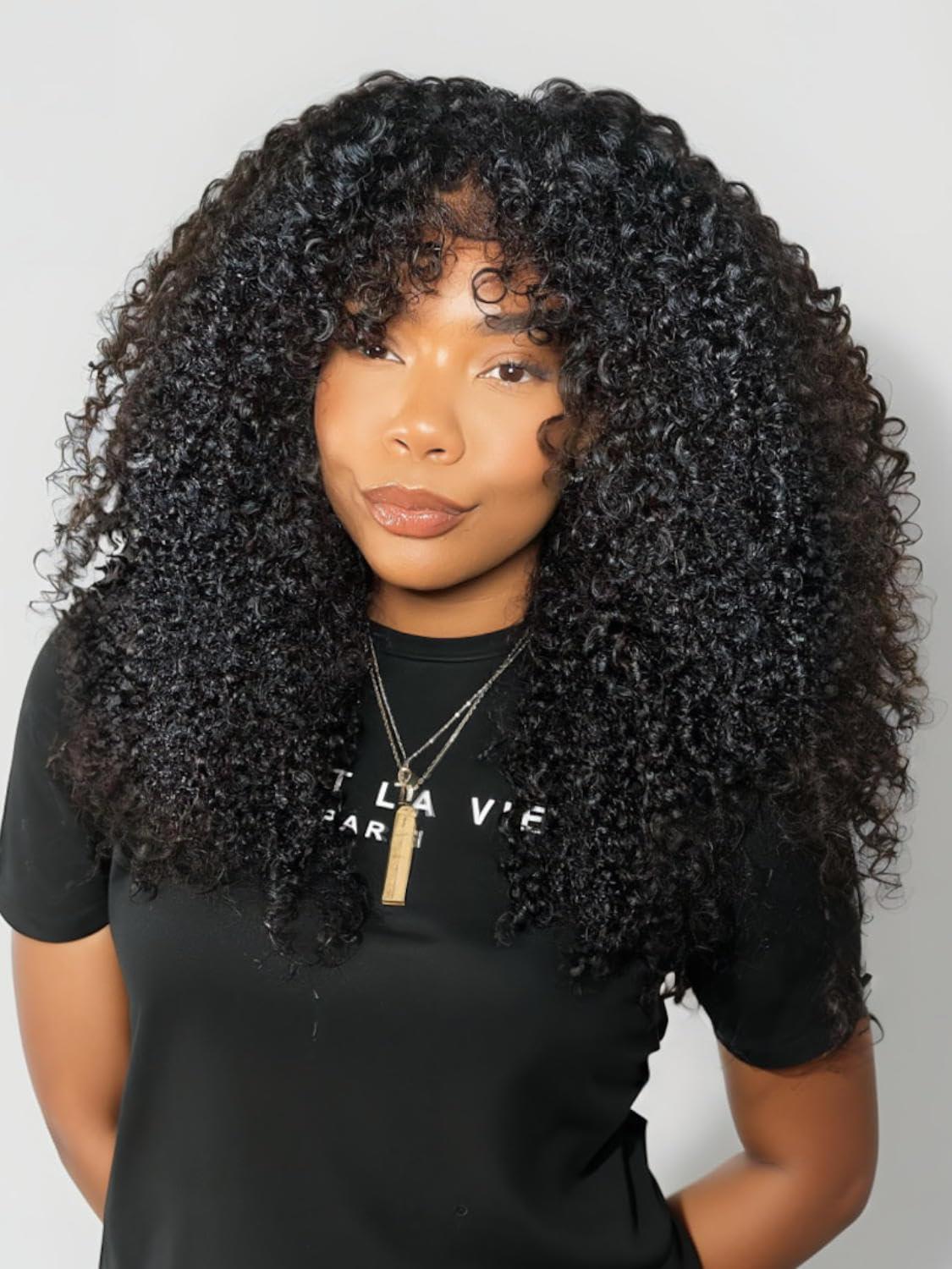 Beauty Forever Beauty Forever V Part Curly Wig Human Hair EasiContour Vpart Wigs No Leave Out Glueless Upgraded U Part Wigs for Women Clip In Half Wig None Lace Front Wigs Natural Color 150% Density 22inch