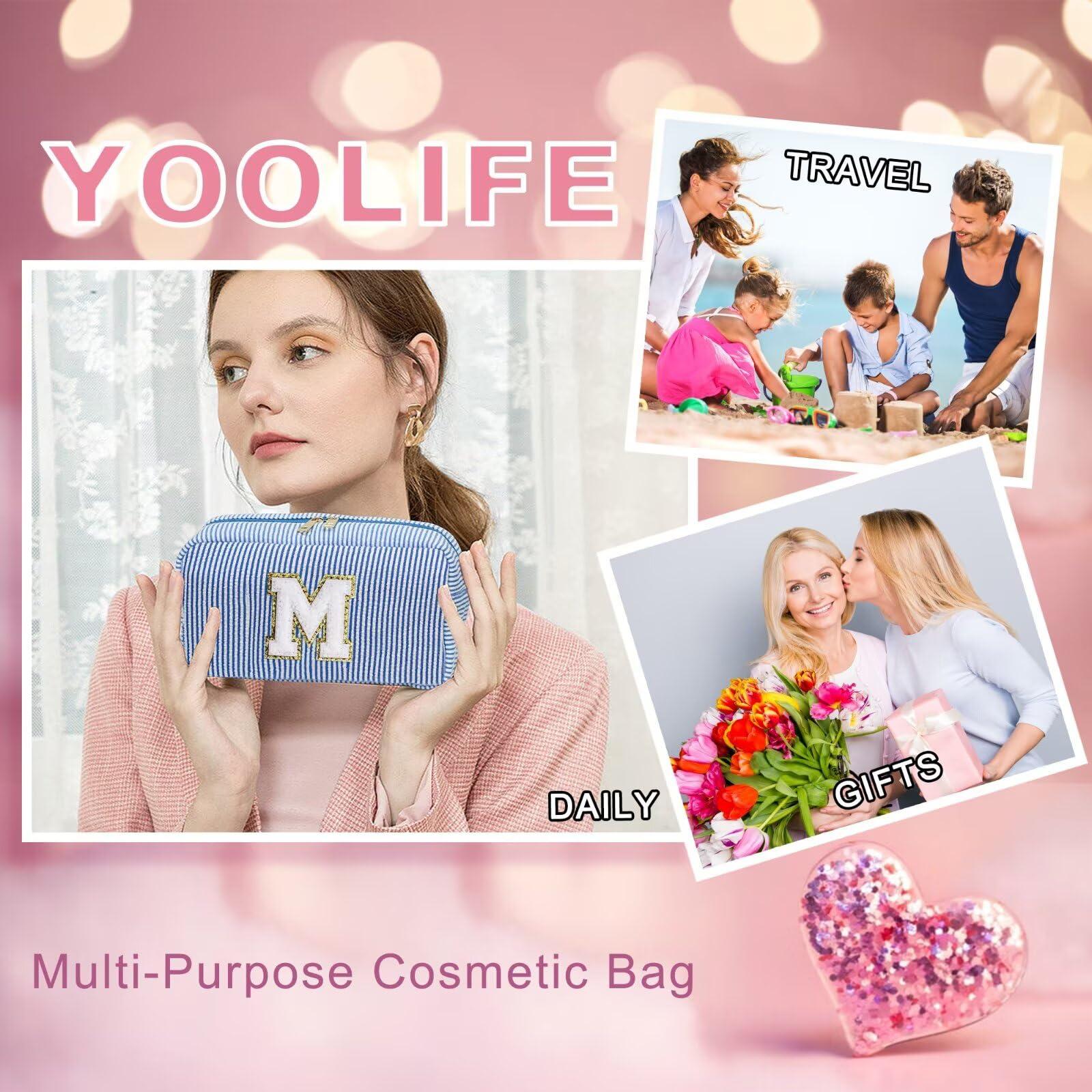 YOOLIFE YOOLIFE Travel Makeup Cosmetic Bag - Personalized Monogram Cute Initial Makeup Bags Cosmetic Toiletry Bag Pouch Make Up Case for Women Her Best Friend Friendship Teacher, Birthday Gifts for Women V
