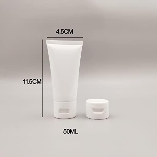 QUUPY 12PCS Refillable Empty Plastic Tubes White Cosmetic Containers Plastic Soft Tubes Bottle for Package Facial Cleanser Hand Cream Cosmetic Lotion(50ML)