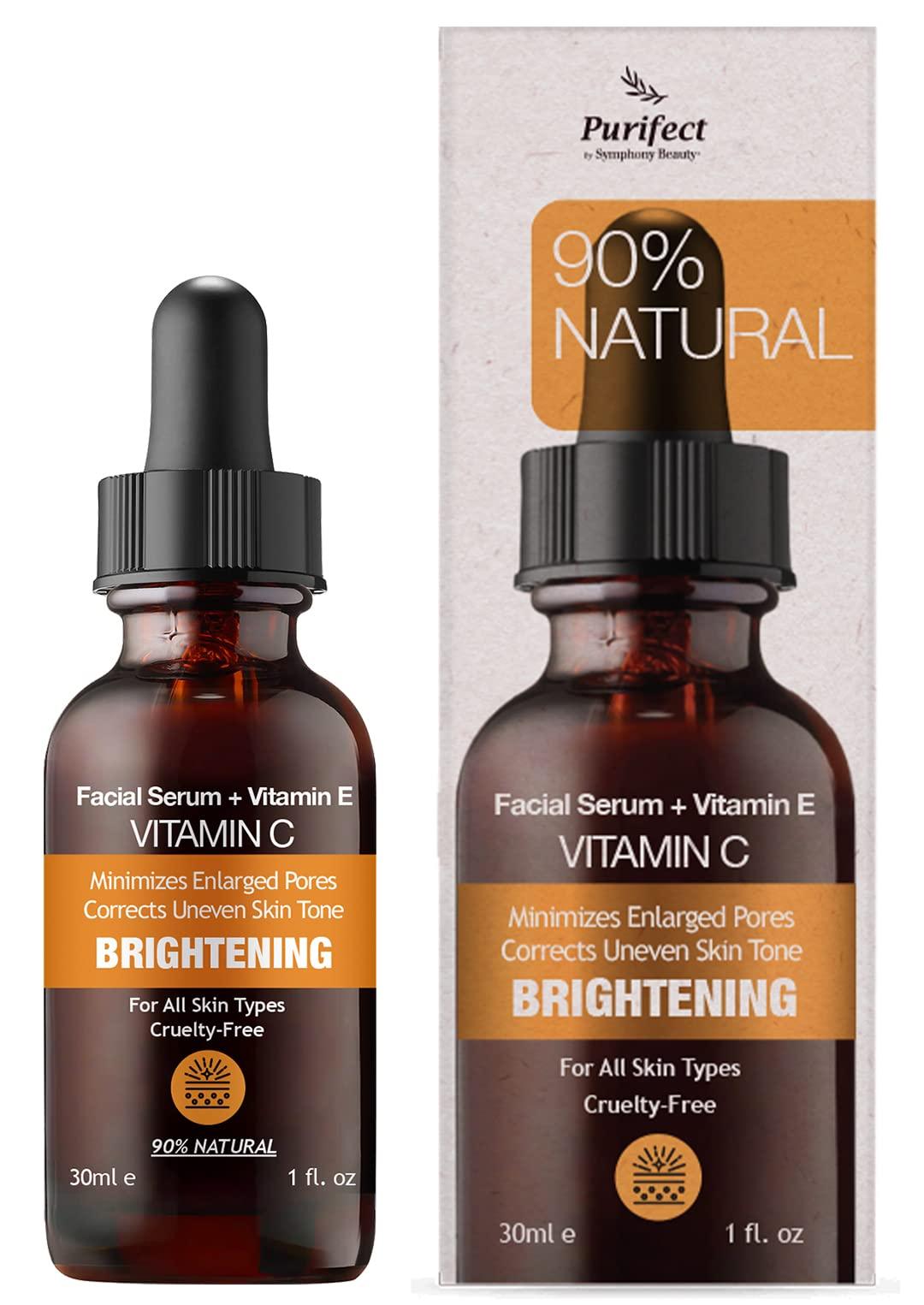 Purifect by Symphony Beauty Purifect Natural Vitamin C Vegan Facial Serum - Enhances Skin Radiance, Hydration, and Firmness with Niacinamide & Vitamin E, 30ml (Made in the USA)