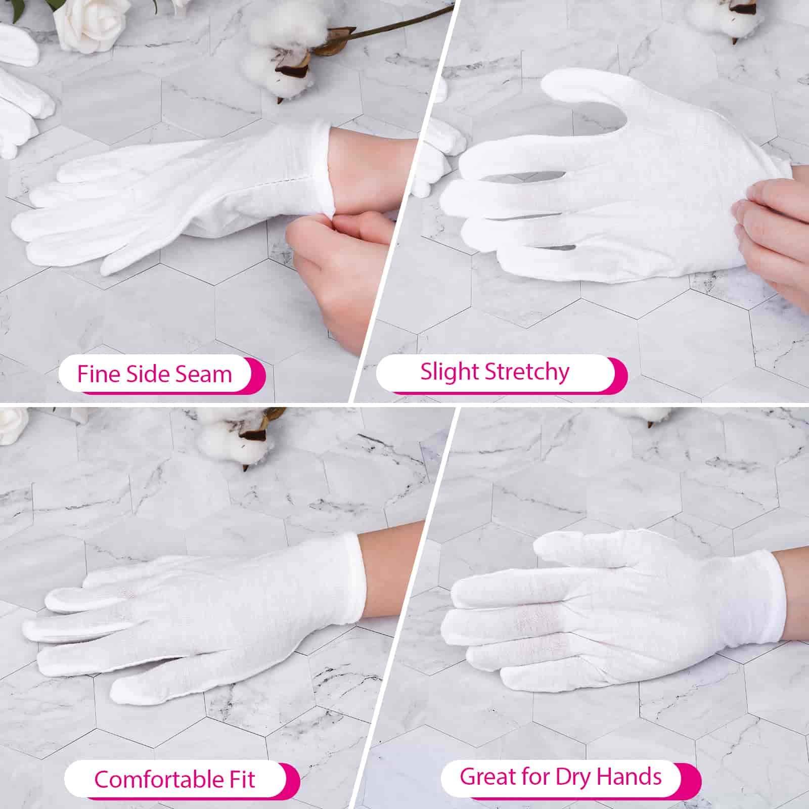 PAXCOO 20 Pairs Cotton Gloves for Dry Hands, Paxcoo White Cotton Gloves for Eczema, Cosmetic Moisturizing and Jewelry Inspection, Medium Size