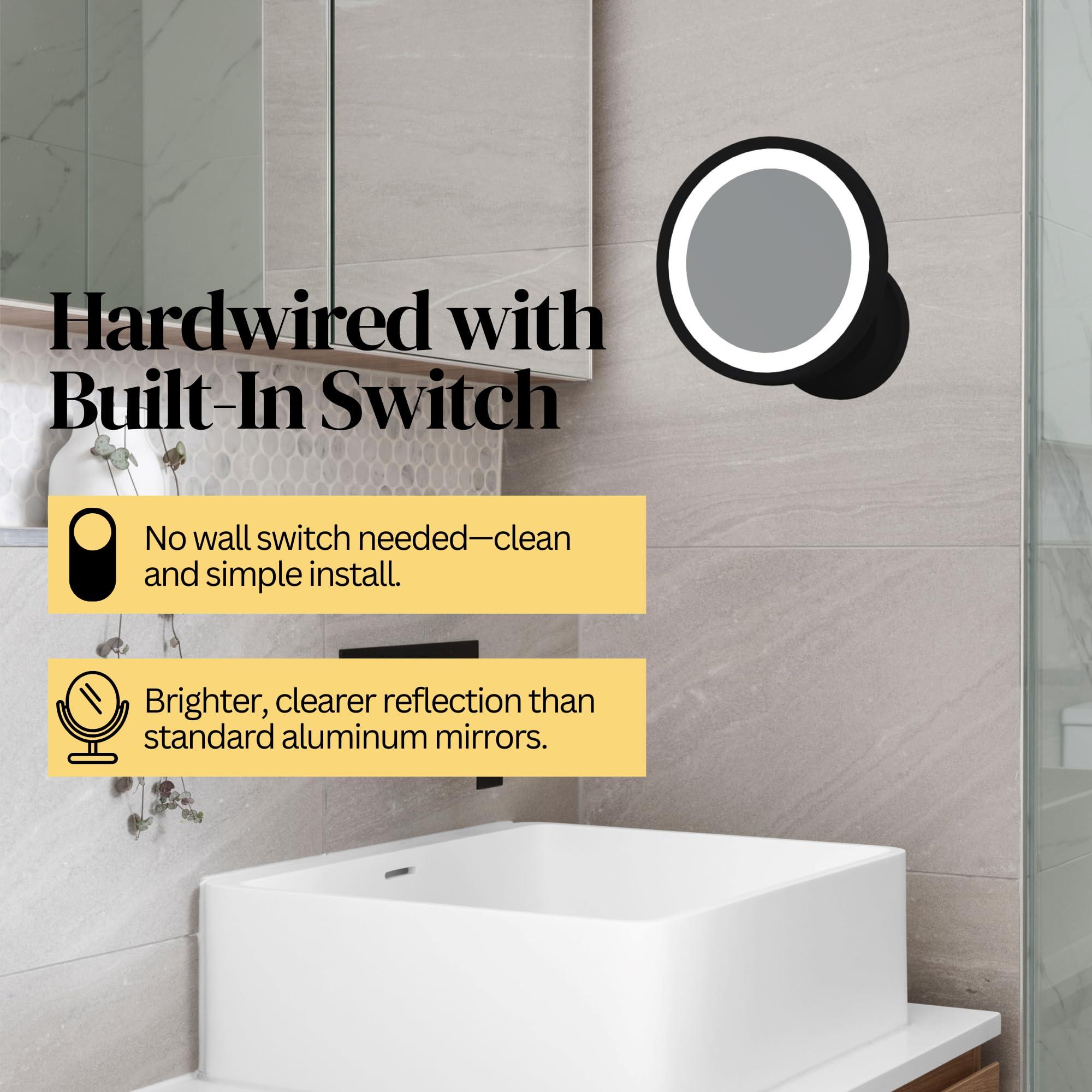 Universal Lighting and Decor Kimball and Young Matte Black Single-Sided LED Round Arm Wall Mirror